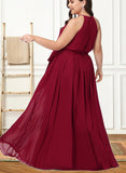 Karly A-line Scoop Floor-Length Chiffon Bridesmaid Dress With Bow UKP0019417