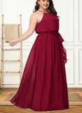 Karly A-line Scoop Floor-Length Chiffon Bridesmaid Dress With Bow UKP0019417