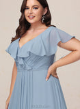 Kamora A-line V-Neck Floor-Length Chiffon Bridesmaid Dress UKP0019420