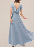 Kamora A-line V-Neck Floor-Length Chiffon Bridesmaid Dress UKP0019420