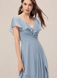 Kamora A-line V-Neck Floor-Length Chiffon Bridesmaid Dress UKP0019420