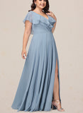 Kamora A-line V-Neck Floor-Length Chiffon Bridesmaid Dress UKP0019420