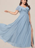 Kamora A-line V-Neck Floor-Length Chiffon Bridesmaid Dress UKP0019420