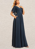 Summer A-line V-Neck Floor-Length Chiffon Lace Bridesmaid Dress UKP0019422