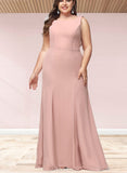 Kaiya Trumpet/Mermaid Boat Neck Floor-Length Chiffon Lace Bridesmaid Dress UKP0019424