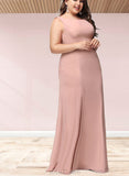 Kaiya Trumpet/Mermaid Boat Neck Floor-Length Chiffon Lace Bridesmaid Dress UKP0019424