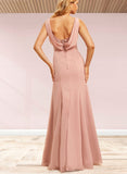 Kaiya Trumpet/Mermaid Boat Neck Floor-Length Chiffon Lace Bridesmaid Dress UKP0019424