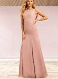 Kaiya Trumpet/Mermaid Boat Neck Floor-Length Chiffon Lace Bridesmaid Dress UKP0019424