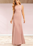 Kaiya Trumpet/Mermaid Boat Neck Floor-Length Chiffon Lace Bridesmaid Dress UKP0019424