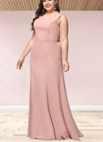 Kaiya Trumpet/Mermaid Boat Neck Floor-Length Chiffon Lace Bridesmaid Dress UKP0019424