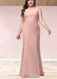 Kaiya Trumpet/Mermaid Boat Neck Floor-Length Chiffon Lace Bridesmaid Dress UKP0019424