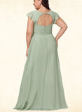 Polly A-line V-Neck Floor-Length Chiffon Bridesmaid Dress UKP0019426