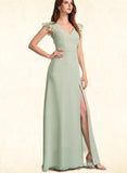 Polly A-line V-Neck Floor-Length Chiffon Bridesmaid Dress UKP0019426