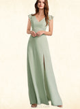 Polly A-line V-Neck Floor-Length Chiffon Bridesmaid Dress UKP0019426