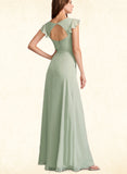 Polly A-line V-Neck Floor-Length Chiffon Bridesmaid Dress UKP0019426