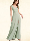 Polly A-line V-Neck Floor-Length Chiffon Bridesmaid Dress UKP0019426