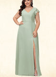 Polly A-line V-Neck Floor-Length Chiffon Bridesmaid Dress UKP0019426