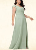 Polly A-line V-Neck Floor-Length Chiffon Bridesmaid Dress UKP0019426