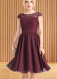 Kristin A-line Scoop Knee-Length Chiffon Lace Bridesmaid Dress UKP0019428