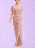 Brynn Sheath/Column Scoop Floor-Length Chiffon Bridesmaid Dress UKP0019430