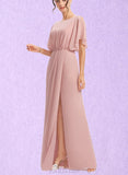 Brynn Sheath/Column Scoop Floor-Length Chiffon Bridesmaid Dress UKP0019430