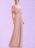 Brynn Sheath/Column Scoop Floor-Length Chiffon Bridesmaid Dress UKP0019430