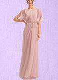 Brynn Sheath/Column Scoop Floor-Length Chiffon Bridesmaid Dress UKP0019430