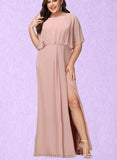 Brynn Sheath/Column Scoop Floor-Length Chiffon Bridesmaid Dress UKP0019430