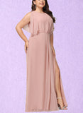 Brynn Sheath/Column Scoop Floor-Length Chiffon Bridesmaid Dress UKP0019430