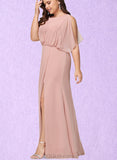 Brynn Sheath/Column Scoop Floor-Length Chiffon Bridesmaid Dress UKP0019430