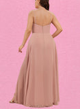 Marcia A-line V-Neck Floor-Length Chiffon Bridesmaid Dress With Ruffle UKP0019431