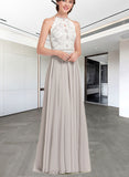 Izabelle A-line Scoop Floor-Length Chiffon Lace Bridesmaid Dress UKP0019432