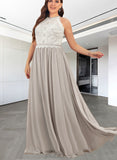 Izabelle A-line Scoop Floor-Length Chiffon Lace Bridesmaid Dress UKP0019432