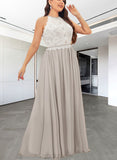 Izabelle A-line Scoop Floor-Length Chiffon Lace Bridesmaid Dress UKP0019432