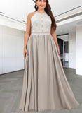 Izabelle A-line Scoop Floor-Length Chiffon Lace Bridesmaid Dress UKP0019432