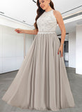 Izabelle A-line Scoop Floor-Length Chiffon Lace Bridesmaid Dress UKP0019432