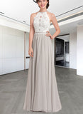 Izabelle A-line Scoop Floor-Length Chiffon Lace Bridesmaid Dress UKP0019432