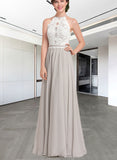 Izabelle A-line Scoop Floor-Length Chiffon Lace Bridesmaid Dress UKP0019432