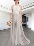 Izabelle A-line Scoop Floor-Length Chiffon Lace Bridesmaid Dress UKP0019432