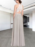 Izabelle A-line Scoop Floor-Length Chiffon Lace Bridesmaid Dress UKP0019432