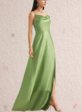 Frances A-line Cowl Floor-Length Satin Bridesmaid Dress UKP0019433