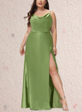 Frances A-line Cowl Floor-Length Satin Bridesmaid Dress UKP0019433