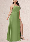 Frances A-line Cowl Floor-Length Satin Bridesmaid Dress UKP0019433