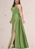 Frances A-line Cowl Floor-Length Satin Bridesmaid Dress UKP0019433