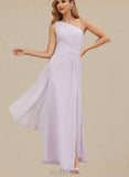 Kaylen A-line One Shoulder Floor-Length Chiffon Bridesmaid Dress With Ruffle UKP0019434