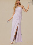 Kaylen A-line One Shoulder Floor-Length Chiffon Bridesmaid Dress With Ruffle UKP0019434