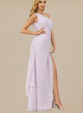 Kaylen A-line One Shoulder Floor-Length Chiffon Bridesmaid Dress With Ruffle UKP0019434