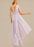 Kaylen A-line One Shoulder Floor-Length Chiffon Bridesmaid Dress With Ruffle UKP0019434