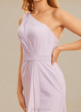 Kaylen A-line One Shoulder Floor-Length Chiffon Bridesmaid Dress With Ruffle UKP0019434