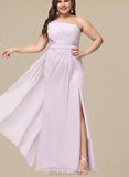 Kaylen A-line One Shoulder Floor-Length Chiffon Bridesmaid Dress With Ruffle UKP0019434